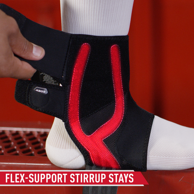 McDavid Phantom Ankle Brace 4303  - Tech Callout of Vertical Stays on Ankle - Highlighted in RED