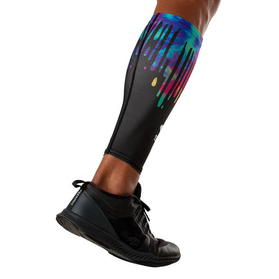 Shock Doctor Black Tie Dye Drip Showtime Compression Calf Sleeves - Back of Calf View