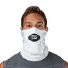 White Play Safe Neck-Face Gaiter – Male Model Wearing Protective Safety Face and Neck Covering with Black Max AirFlow Football Mouthguard - Front Angle