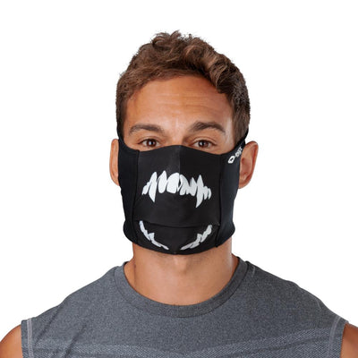 Black White Fang Play Safe Face Mask – Male Model Wearing Protective Safety Face Mask - Front Angle