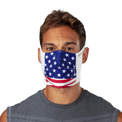 USA Stars & Stripes Play Safe Face Mask – Male Model Wearing Protective Safety Face Mask - Front Angle