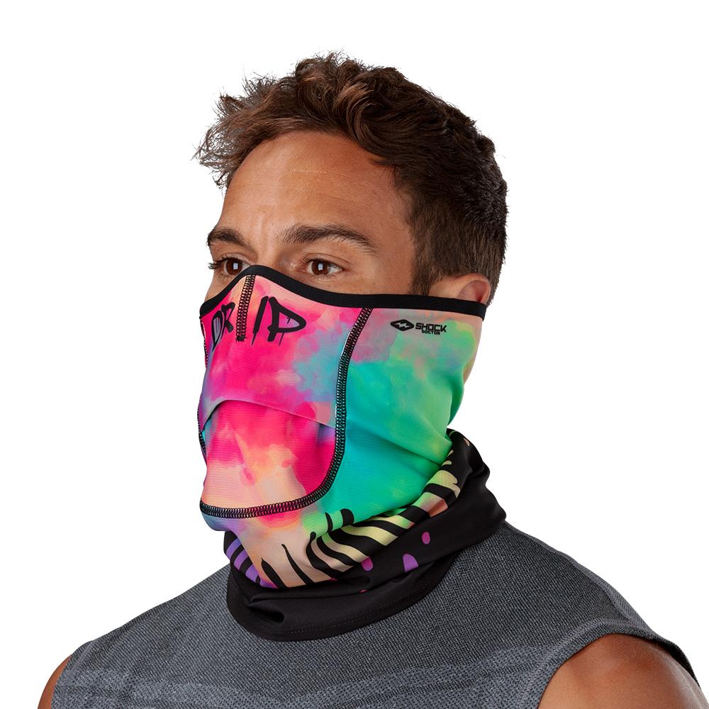 Drip Play Safe Neck-Face Gaiter– Male Model Wearing Protective Safety Face and Neck Covering - Left Angle