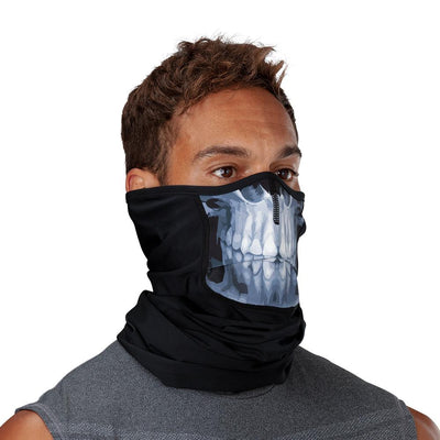 Skull Play Safe Neck-Face Gaiter – Male Model Wearing Protective Safety Face and Neck Covering - Right Angle